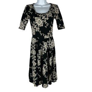 LuLaRoe Size XS Black & Beige Floral Pattern Midi Dress